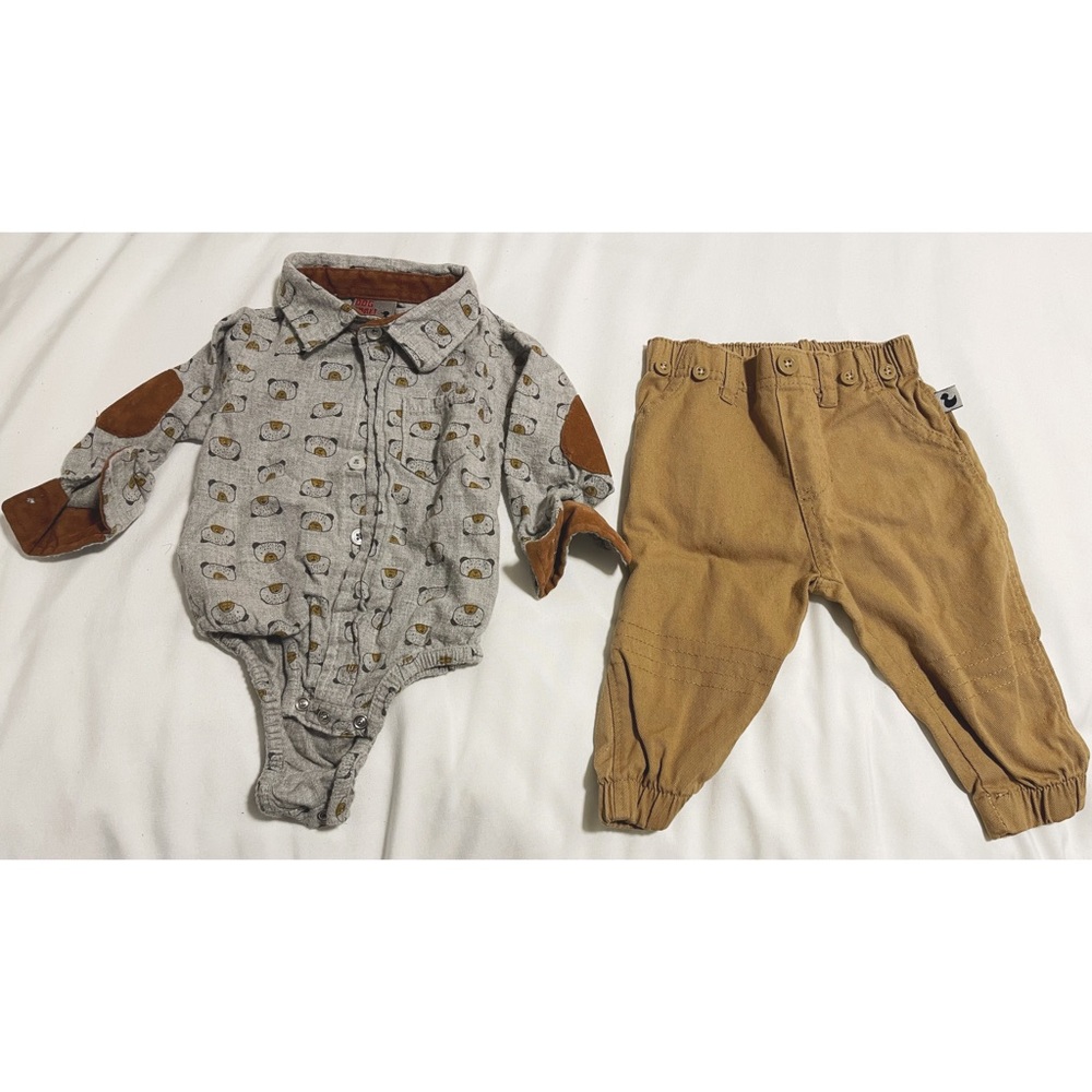 Button up onesie with khakis size 3-6